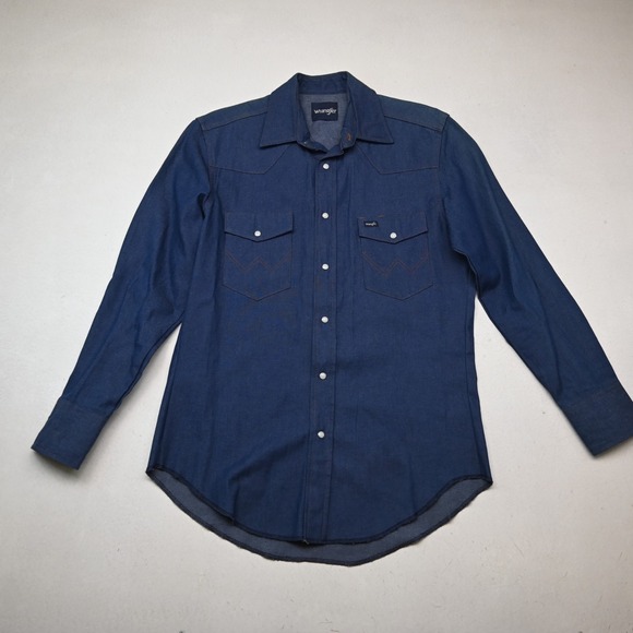 Wrangler Other - Vtg Wrangler Large Cotton Denim Pearl Snap L/S Western Rockabilly Rodeo Shirt